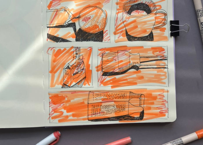 Seite aus dem Skizzenbuch mit einer kreativen Übung, um den eigenen Weg im Zeichnen zu reflektieren und eine nachhaltige Zeichenroutine zu entwickeln.